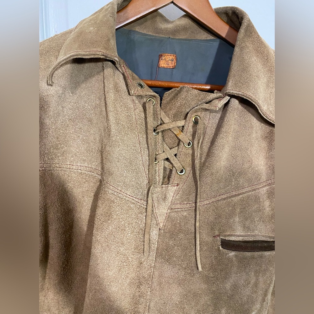 60s Handmade Mexican Suede Tunic Jacket Vintage Tan Large - Picture 7 of 16